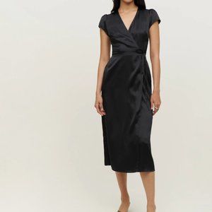 Reformation silk Kiana black midi wrap dress size small